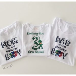 pijamaskeliler doğum günü konsept baskili tshirt