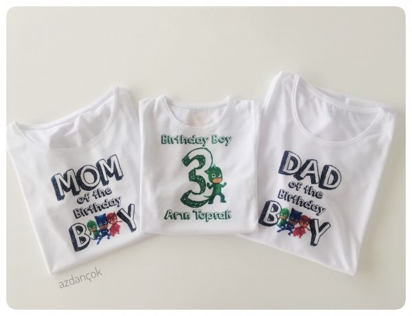 pijamaskeliler doğum günü konsept baskili tshirt