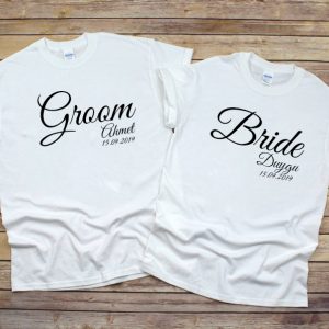 gelin damat baskili kişiye özel tshirt