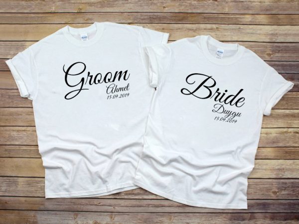 gelin damat baskili kişiye özel tshirt