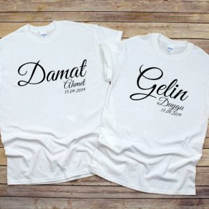 gelin damat baskili kişiye özel tshirt